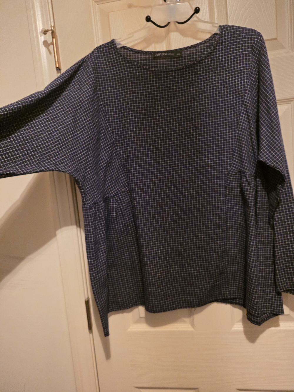 Zanzea Navy and White Grid Tunic Top